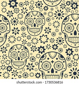cute vibrant mexican skull and flower pattern