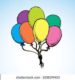 Cute vibrant oxygen gas round ball set isolated on white sky air backdrop. Bright color hand drawn sketch in art retro scribble style. View close-up with space for text