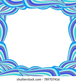 Cute vibrant template with blue curly lines and space for text. Vector template, framework, border.
