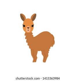 Cute vicuna animal. Cartoon llama alpaca tropical mammal. Children character for alphabet letter v. Trendy kawaii style. English abc learning for kids. Flat vector illustration. South america animal.