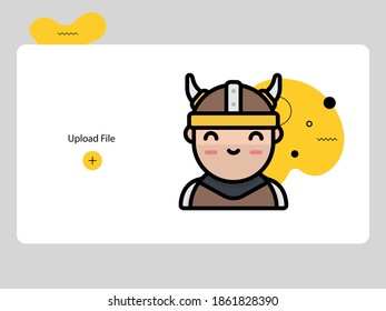 Cute viking avatars on white background and black yellow abstract