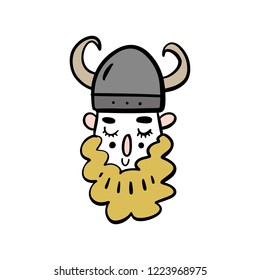 Cute viking cartoon character, scandinavian style. Vector illustration. Can be used for poster and banner, children's book illustration, postcard, gift card, print for t-shirt, sticker, label