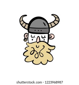 Cute viking cartoon character, scandinavian style. Vector illustration. Can be used for poster and banner, children's book illustration, postcard, gift card, print for t-shirt, sticker, label