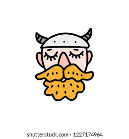 Cute viking cartoon character, scandinavian style. Vector illustration. Can be used for poster and banner, children's book illustration, postcard, gift card, print for t-shirt, sticker.