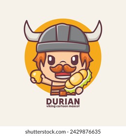 Cute viking cartoon mascot with durian. cartoon vector illustration, suitable for, logo, fruit mascot, icon, sticker etc