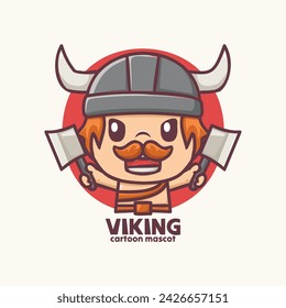 cute viking cartoon mascot holding an axe. cartoon vector illustration