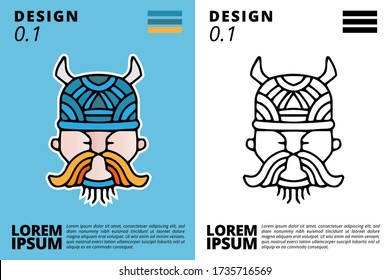 Cute viking doodle illustration for poster, sticker, or apparel merchandise.With tattoo art style.