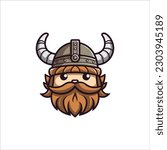 Cute viking head illustration logo template, symbol, iconic design