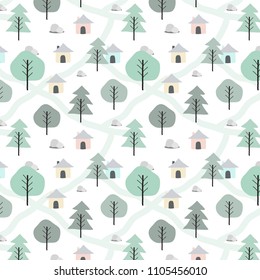 cute village seamless pattern