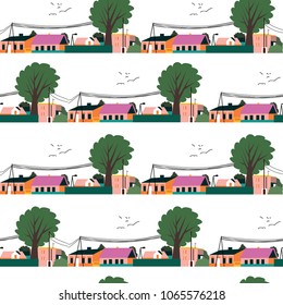 cute village seamless pattern. children textile design. wallpaper for nursery. wrapping paper wallpaper print. 
