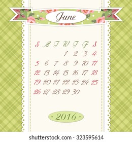Cute vintage 2016 calendar pages in shabby chic style