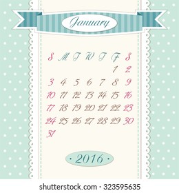 Cute vintage 2016 calendar pages in shabby chic style