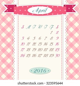 Cute vintage 2016 calendar pages in shabby chic style