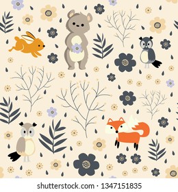 cute vintage animal seamless pattern 