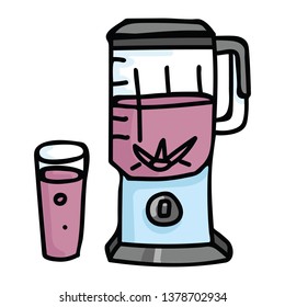 Cute vintage blender cartoon vector illustration motif set. Hand drawn isolated kitchen elements clipart for toast food blog, smoothie graphic, breakfast web buttons.