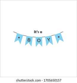 Cute vintage blue chic bunting flags for boy's baby shower. It'a a boy text