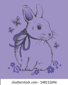 Cute Vintage Bunny and Butterflys
