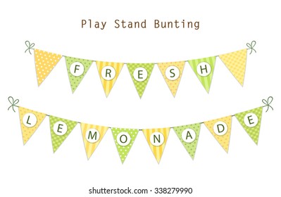 Cute vintage bunting flags with shabby chic texture and letters, can be used for play stand LEMONADE at local markets, festivals, scrapbooking or other decoration