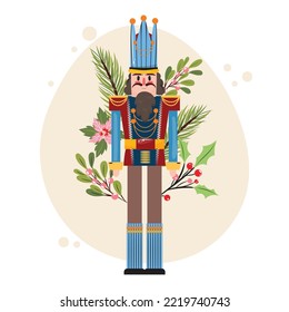 Cute vintage Christmas nutcracker in Christmas decorations for cards, invitations, banners and design projects. Vector illustration design.