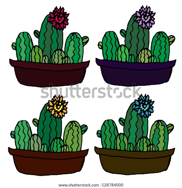 Cute Vintage Doodles Indoor Plants Vector Stock Vector (Royalty Free