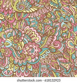 cute vintage easter spring fantasy doodle background in pastel colors