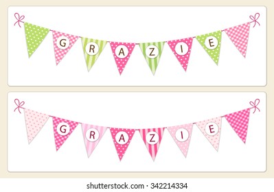 Cute vintage festive bunting Grazie (Thank You in Italian) in shabby chic style