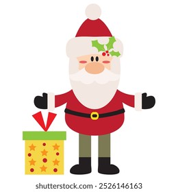 Cute vintage flat style Santa Claus  vector cartoon illustration