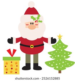 Cute vintage flat style Santa Claus  vector cartoon illustration