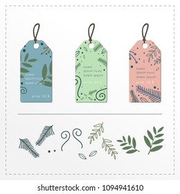 Cute vintage floral and leaves pattern price tags label template design vector eps10