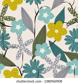 Cute vintage floral pattern seamless vector illustration background for design