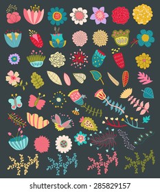 Cute Vintage Flower Design Elements Vector