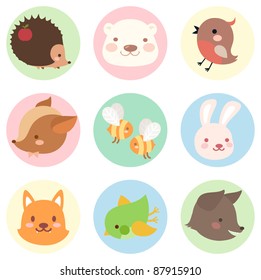 Cute vintage forest creatures icon set.