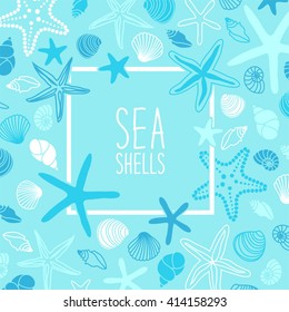 Cute vintage frame with hand drawn shells and starfishes and hand written text for your decoration