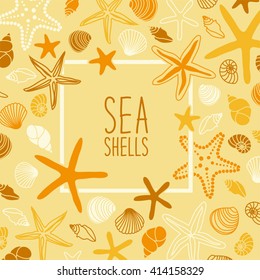 Cute vintage frame with hand drawn shells and starfishes and hand written text for your decoration