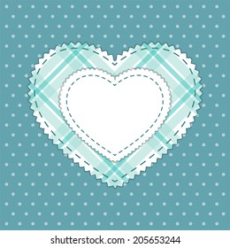 Cute vintage frame in shabby chic style as applique of fabric heart