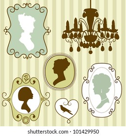 Cute vintage frames with ladies silhouettes