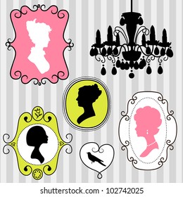 Cute vintage frames with ladies silhouettes