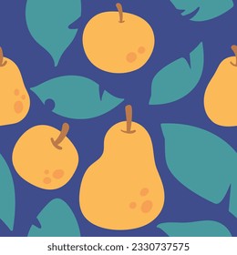 cute vintage fruit pattern seamless background vector illustration for design. Fresh pear background. yellow and blue color fruit background. great as background, textiles, banners, wallpaper.