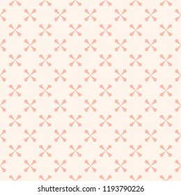 Cute vintage geometric floral seamless pattern in soft pastel colors, pink and beige. Vector abstract minimal background with small crosses, flower silhouettes. Subtle repeat texture. Delicate design