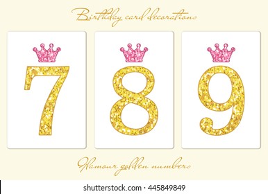 Cute vintage golden glitter numbers with crown can be used as birthday card, anniversary card etc