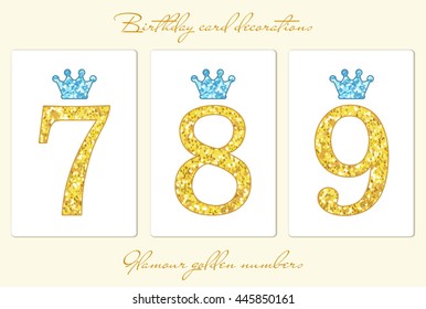 Cute vintage golden glitter numbers with crown can be used as birthday card, anniversary card etc