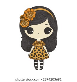 Cute Vintage Gothic Girl Cartoon Doodle Illustration