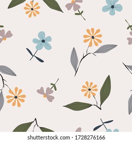 Cute vintage hand drawn flower pattern for wallpaper,gift wrapping,packaging seamless vector background design 
