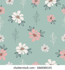 Cute vintage hand drawn flower pattern for wallpaper,gift wrapping,packaging seamless vector background design 
