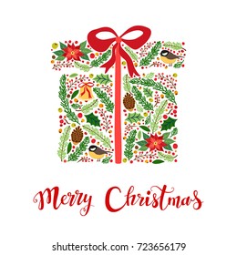 Cute vintage hand drawn rustic floral Christmas card