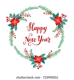 Cute vintage hand drawn rustic floral New Year card