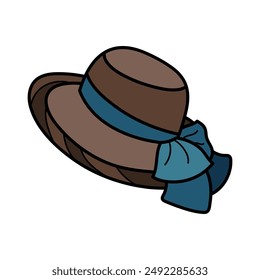 Cute vintage hat with bow. Hand drawn vector illustration.