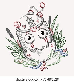 Cute vintage head robot, vector illustration.
