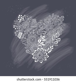 Cute vintage heart shape made of flowers and leaves. Beautiful floral background. Use for card, greeting, invitation, wedding, party, hen-party, baby shower, mother's day, valentine. 