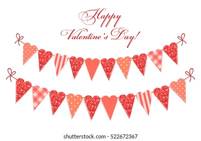 Cute vintage heart shaped glitter and shabby chic style bunting flags ideal for Valentines Day, wedding, birthday, bridal shower, baby shower, retro party decoration etc